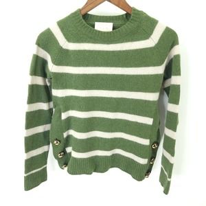 Sail to Sable STS Wool Green Stripe Button Seam Long Sleeve Sweater Size Small